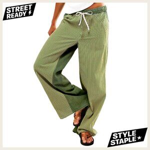 Low Rise Wide Leg Jeans Drawstring Waist 100% Cotton Boho Lounge Pants